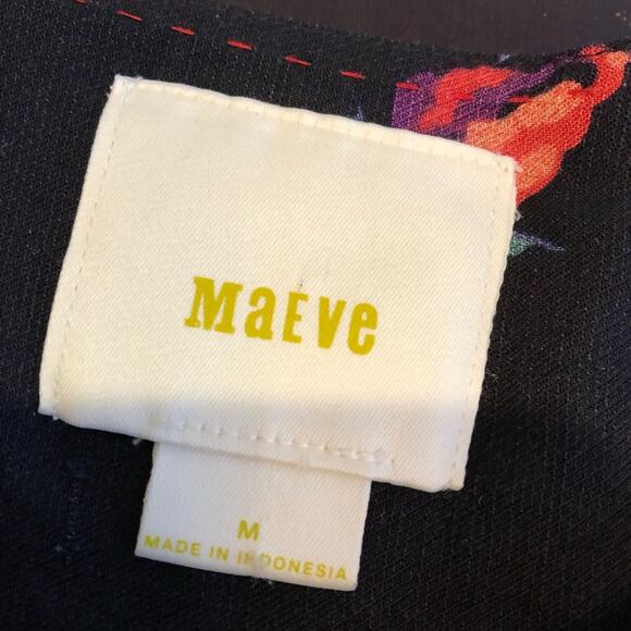 Anthropologie Maeve black pink floral balloon sleeve linen blend top size Medium - Picture 8 of 15